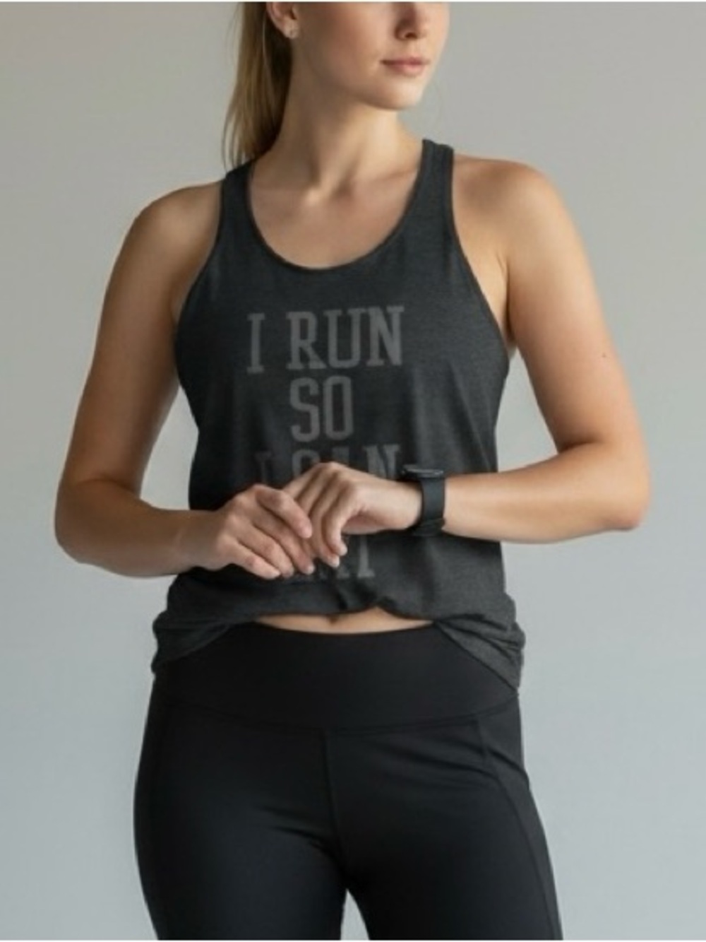 Chin-Up Apparel I Run So I Can Eat Tank Top Size XL Black Gray Racerback Active